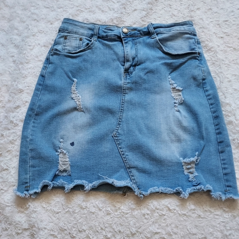 GM Denim Distressed Stretch skirt 7/8 Med/Large Grunge Western